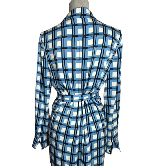Diane Von Furstenberg Women's Slip Dress with Tie Blue Square Patterned - Size 6 - Picture 3 of 9